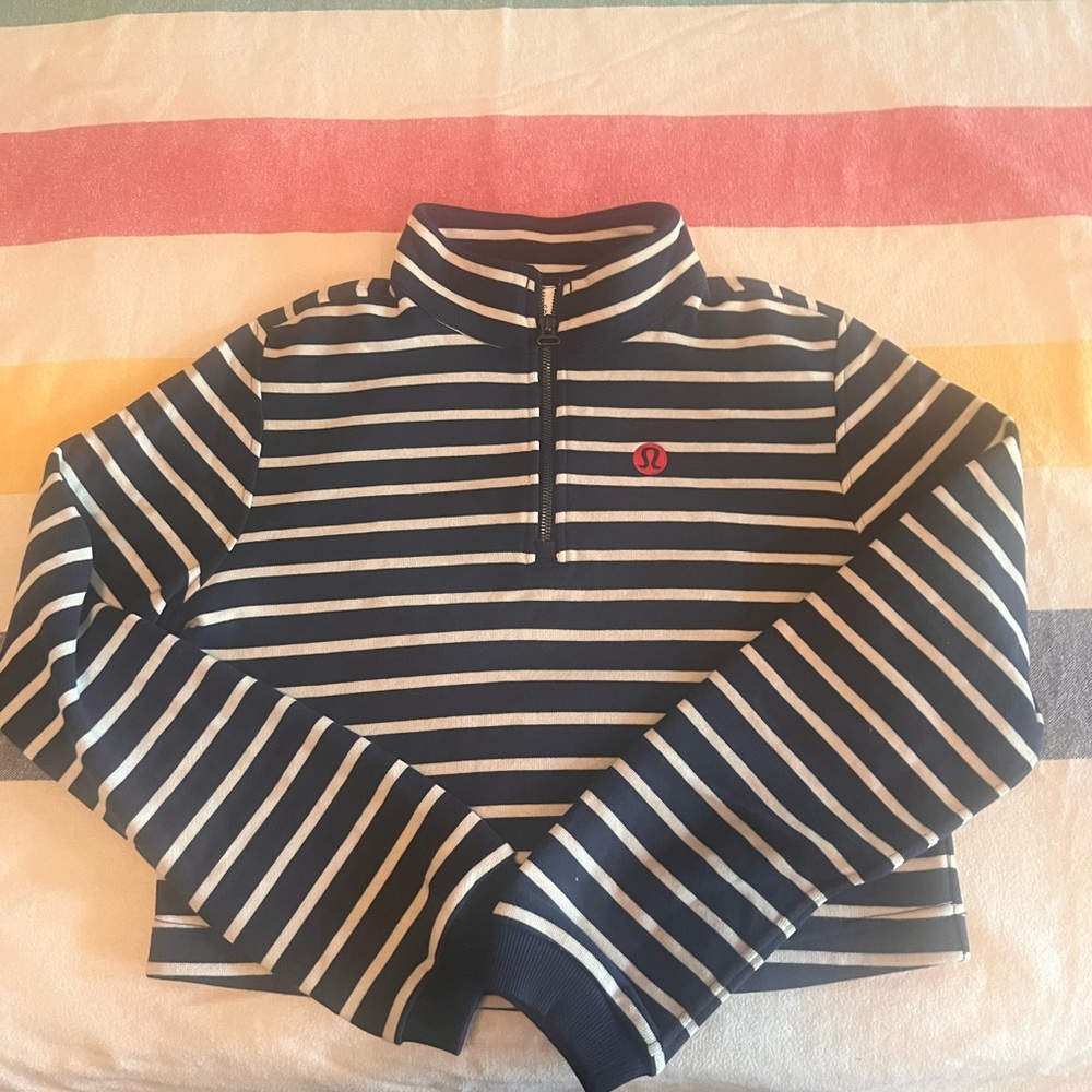 Lululemon Navy and White Striped Half-Zip Top